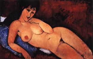 Amedeo Modigliani Nude on a Blue Cushion
